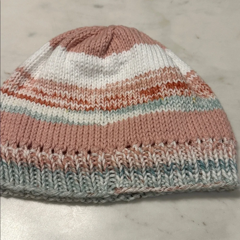 Charming Pink and White Kids Beanie with Flower Accent